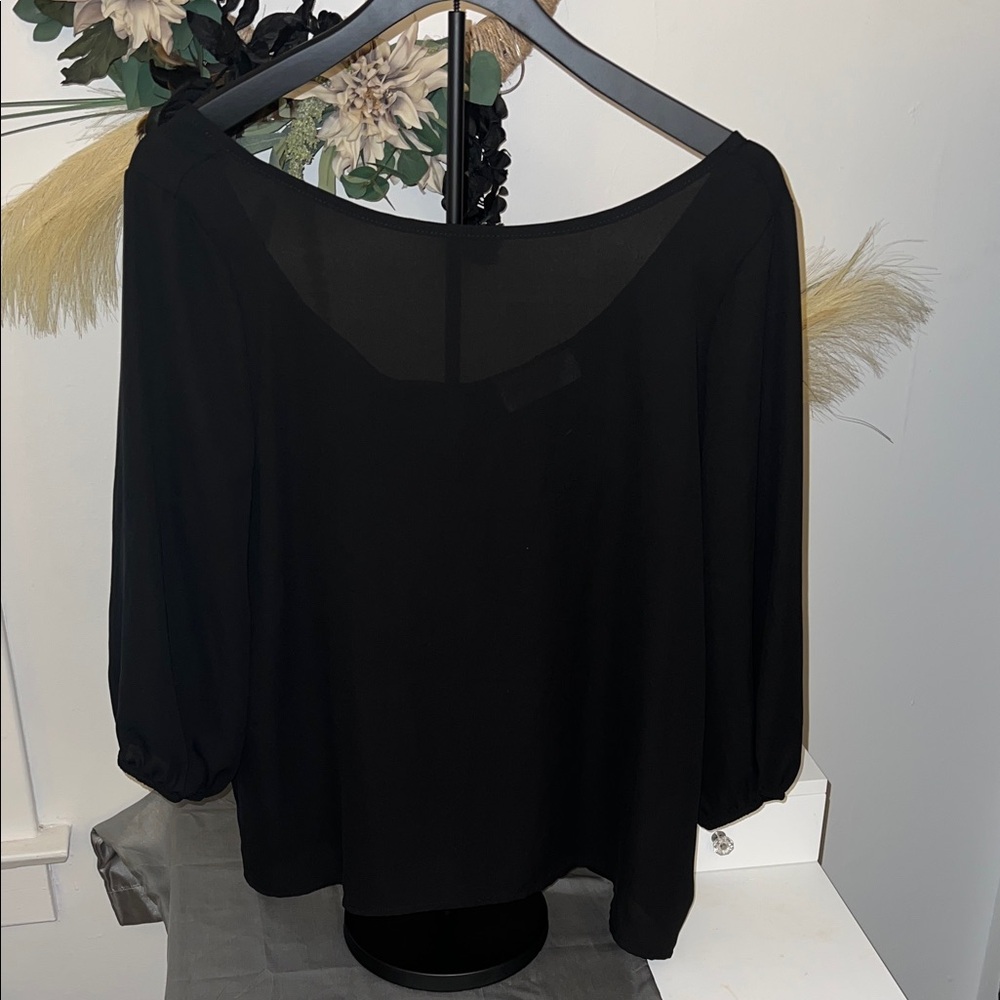 Black Women's Sheer Long-Sleeve Blouse
